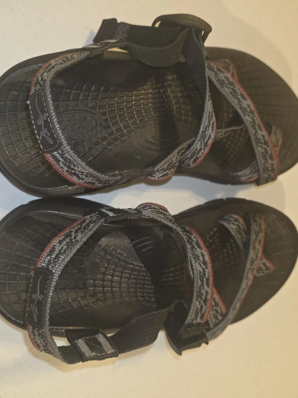 Chaco Black Sport Sandals with Gray & Red Straps